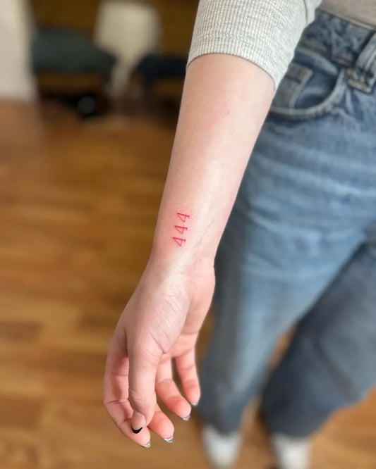 Small Minimalist 444 on Women Wrist Tattoo by @blyss.tattoo
