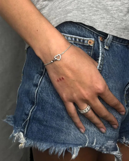 Small Minimalist 444 on Women Wrist Tattoo by @gaus_hashmi