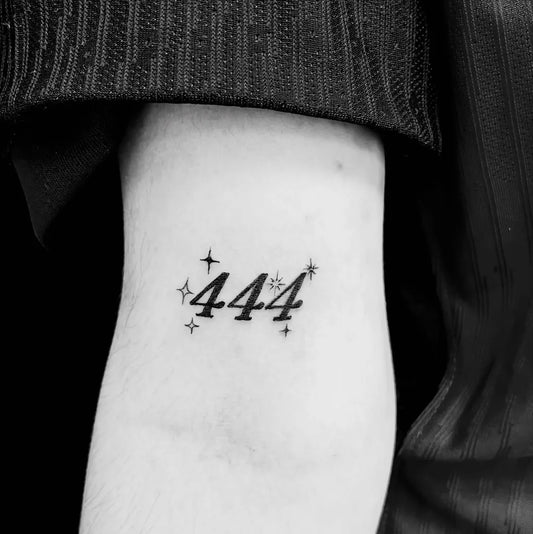 Small Minimalist 444 with stars on Women Arm Tattoo by @sarabananatattoo
