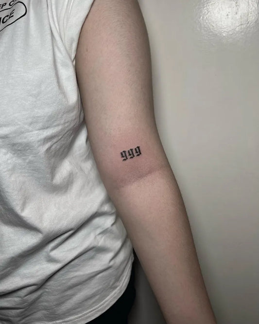 Small Minimalist 999 Tattoo on Women Forearm by @omustattoo