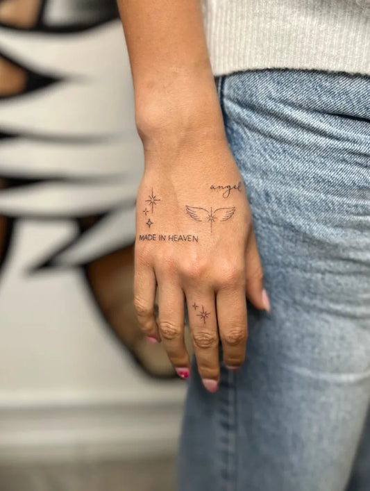 Small Minimalist Angel Stars on Women Fingers Tattoo by @ebonyinkx