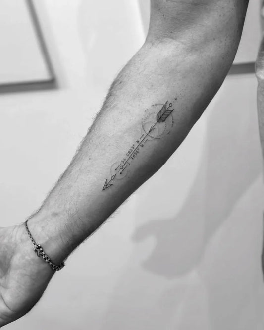 Small Minimalist Arrow Tattoo on Men Forearm by @tinygraze