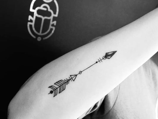 Small Minimalist Arrow Tattoo on Women Arm by @oscarandres.tattoo