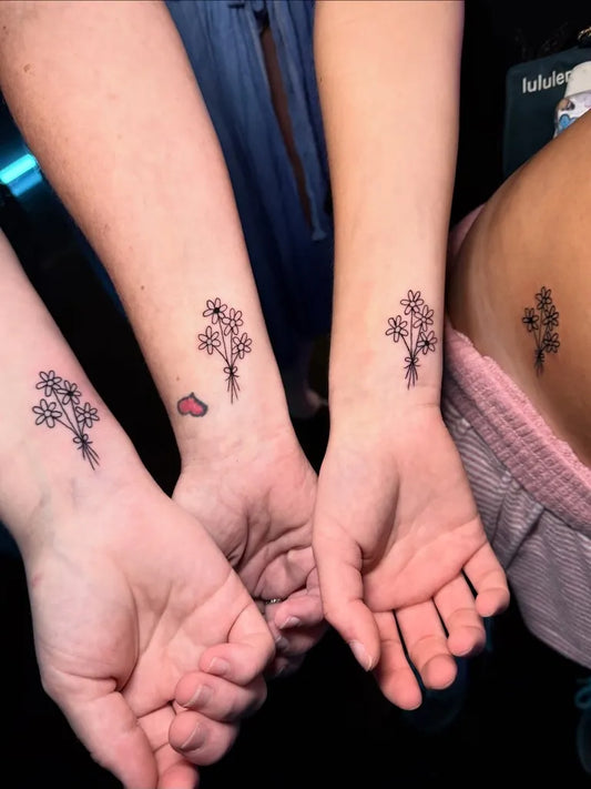 Small Minimalist BabyBreathFlowers on Friends Wrists Matching Tattoo by @abstical_art