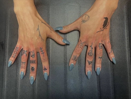 Small Minimalist Birds Branches on Women Fingers Tattoo by @killer.qt_studios