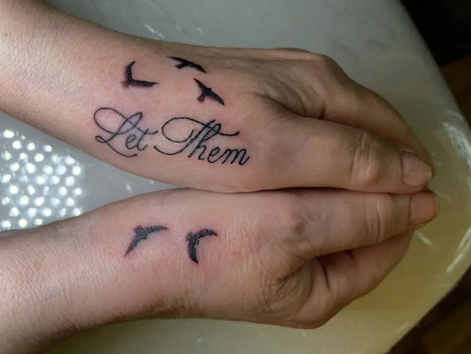 Small Minimalist Birds and Let Them on Women Hands Tattoo by @alison.smiley