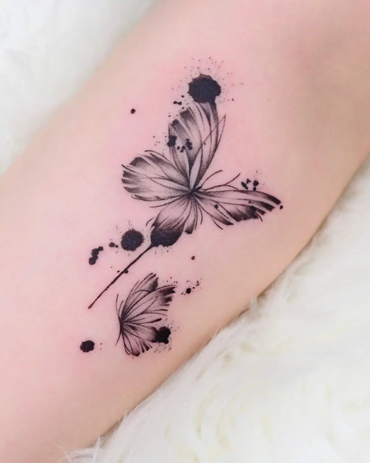 Small Minimalist Butterflies on Women Forearm Tattoo by @mew_tattoo