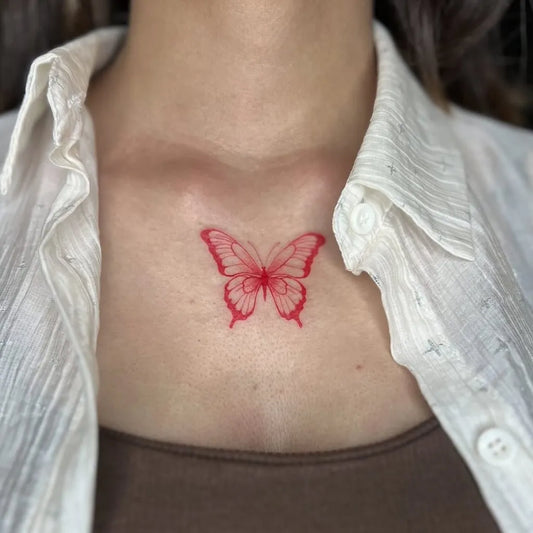 Small Minimalist Butterfly on Women Collarbone Tattoo by @jivesh009