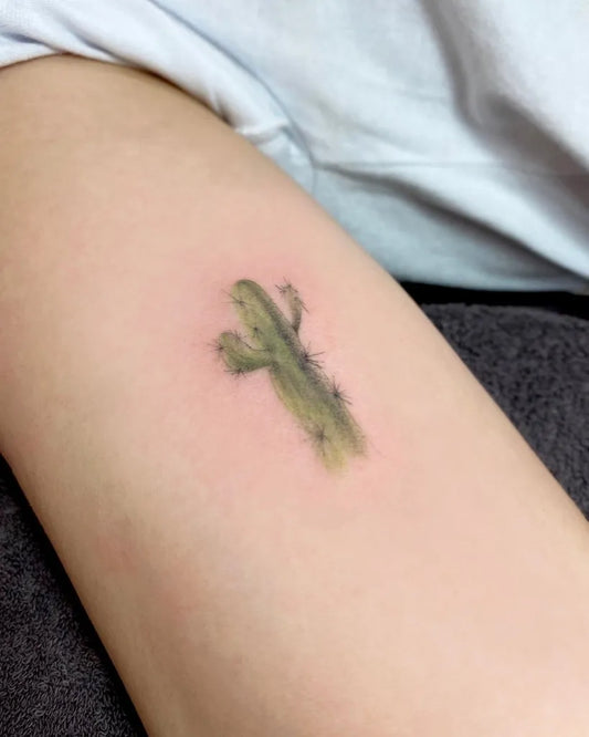 Small Minimalist Cactus Tattoo on Women Arm by @iotattooing