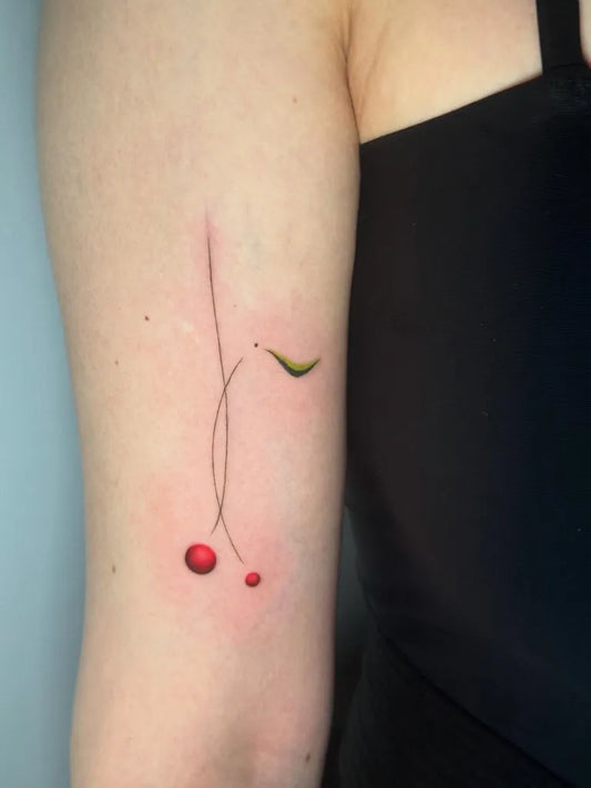 Small Minimalist Cherries Bird on Women Arm Tattoo by @tattooink_kly