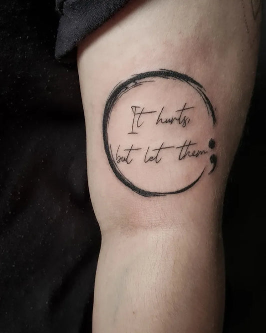 Small Minimalist Circle Let Them Semicolon on Men Arm Tattoo by @ace_of_spades_tattoo