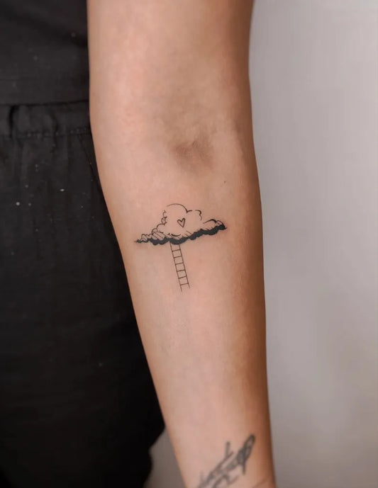 Small Minimalist Cloud Ladder Tattoo on Women Arm by @frintattoo