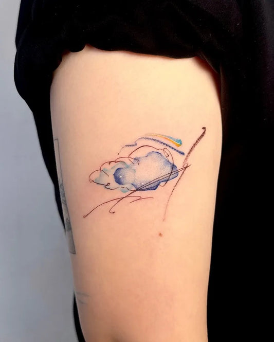 Small Minimalist Cloud and Rainbow Tattoo on Women Arm by @__________bada