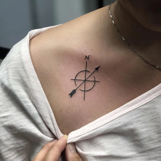Small Minimalist Compass on Women Shoulder Tattoo by @justincariaga