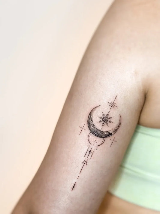 Small Minimalist Crescent Moon and Star Women Arm by @eeyteus_shirley