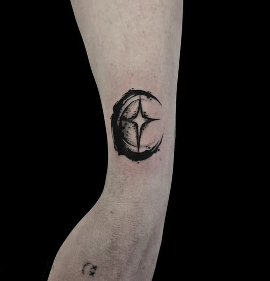Small Minimalist Crescent Moon with Star Tattoo on Women Wrist by @levs.gore