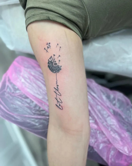 Small Minimalist Dandelion Let Them on Women Arm Tattoo by @creatingbeautybylana