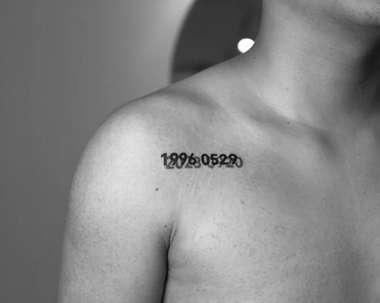 Small Minimalist Date on Men Shoulder Tattoo by @guccidayoff