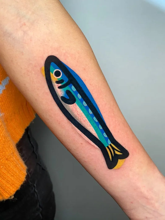 Small Minimalist Fish Tattoo on Women Arm by @mambotattooer