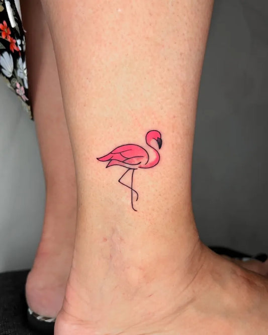 Small Minimalist Flamingo Tattoo on Women Ankle by @altergamtatts
