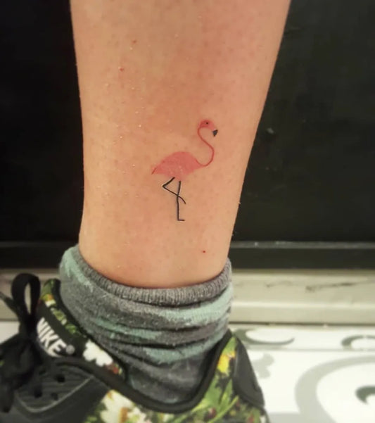 Small Minimalist Flamingo Tattoo on Women Leg by @gozdegkesici