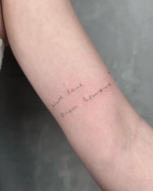 Small Minimalist Handwritten Quote Tattoo on Women Forearm by @hayl.tattoo