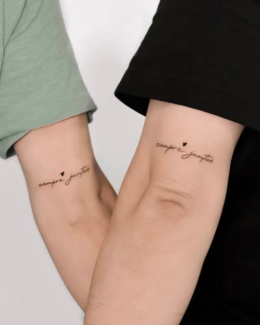 Small Minimalist HeartScript on Couple Arms Matching Tattoo by @eat_my_pen