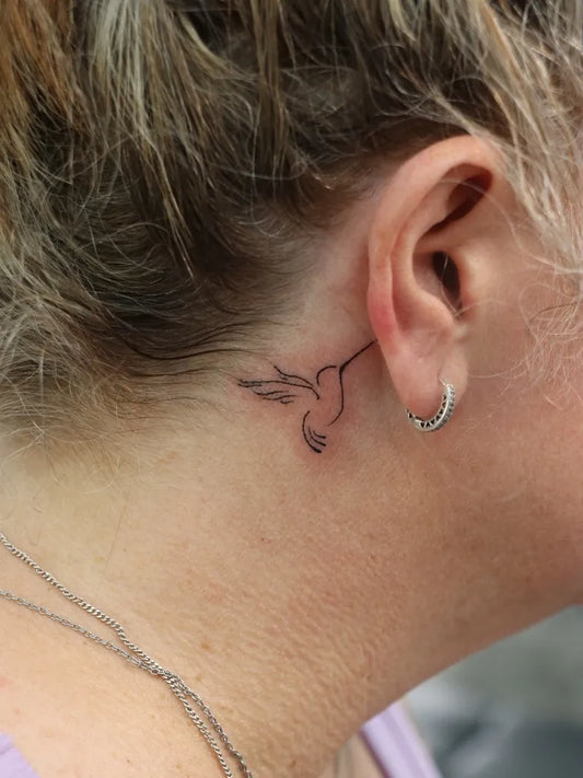 Small Minimalist Hummingbird on Women Neck Tattoo by @yesart101