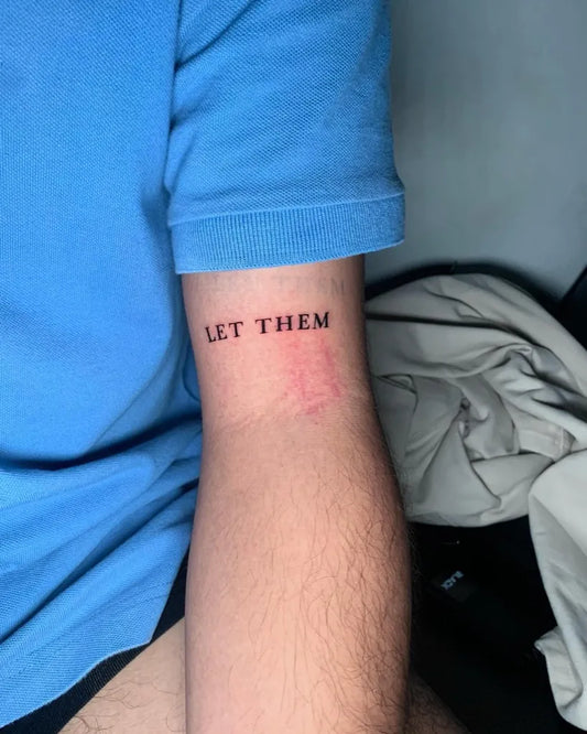 Small Minimalist Let Them Text on Men Forearm Tattoo by @o.a.k_art
