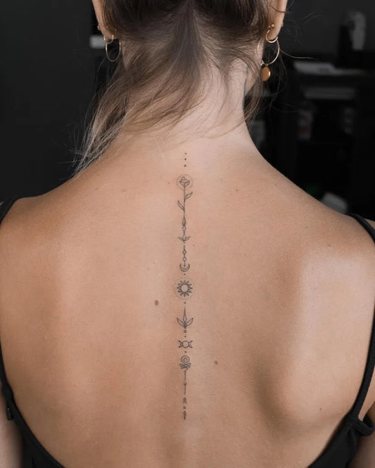 Small Minimalist Linework Spine on Women Back Tattoo by @fedornozdrin