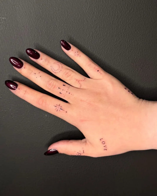 Small Minimalist Linework stars and moon on Women Hand Tattoo by @inkedbylelli