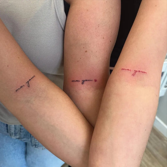 Small Minimalist Me and You on Friends Arms Matching Tattoo by @inkedby.kia