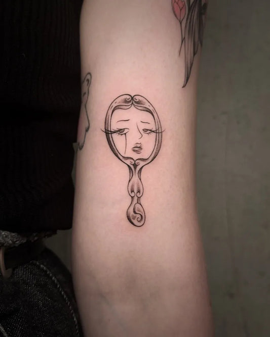 Small Minimalist Mirror on Women Arm Tattoo by @3m_ink