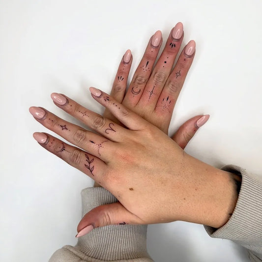 Small Minimalist Moon Plant Star on Women Fingers Tattoo by @bycourtneymather