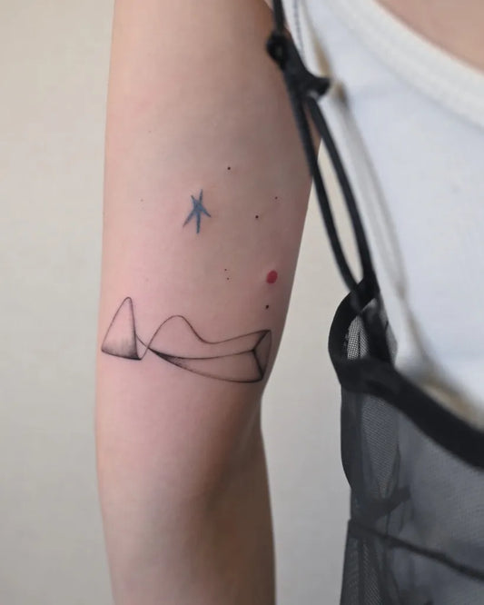 Small Minimalist Mountain Star Tattoo on Women Arm by @__lee.young