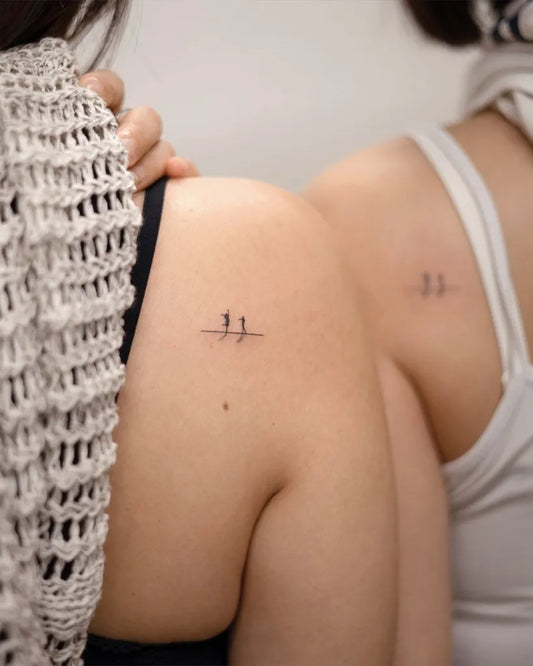 Small Minimalist NumericSymbols on Women Shoulder Tattoo by @tinytattooinc