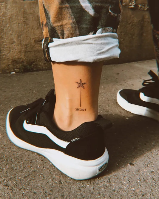 Small Minimalist Palm Tree Tattoo on Women Ankle by @dylanlongcho