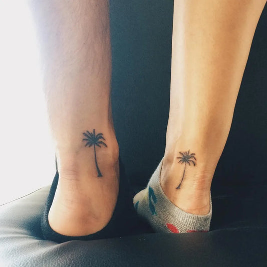 Small Minimalist Palm Tree Tattoo on Women Ankle by @hailey_blossom