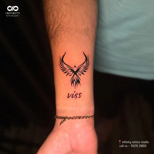 Small Minimalist Phoenix Viss Men on Wrist Tattoo by @infinity_tattoondart