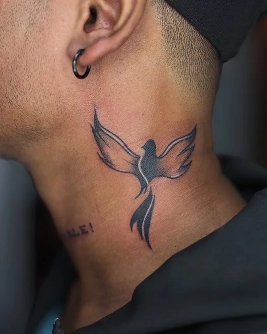Small Minimalist Phoenix on Men Neck Tattoo by @tattoo_art_of_ink_