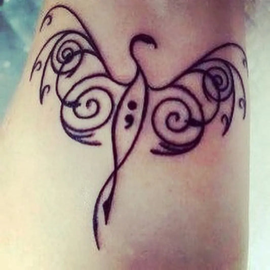 Small Minimalist Phoenix with Semicolon on Women Wrist Tattoo by @sweetdemoness26