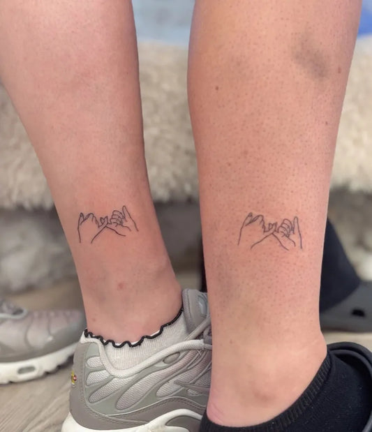 Small Minimalist PinkyPromise on Friends Legs Matching Tattoo by @amieelizabeth_tattoos