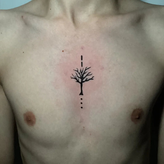 Small Minimalist Poison Tree on Men Sternum Tattoo by @tattoobyjesus