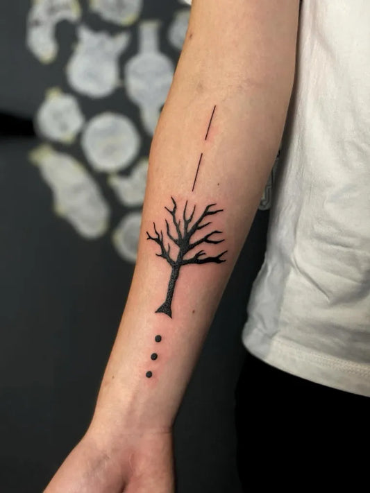 Small Minimalist Poison Tree with Dots on Women Arm Tattoo by @kiddstattoo