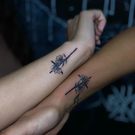 Small Minimalist Rose Cross on Women Wrist Tattoo by @charliebosquez