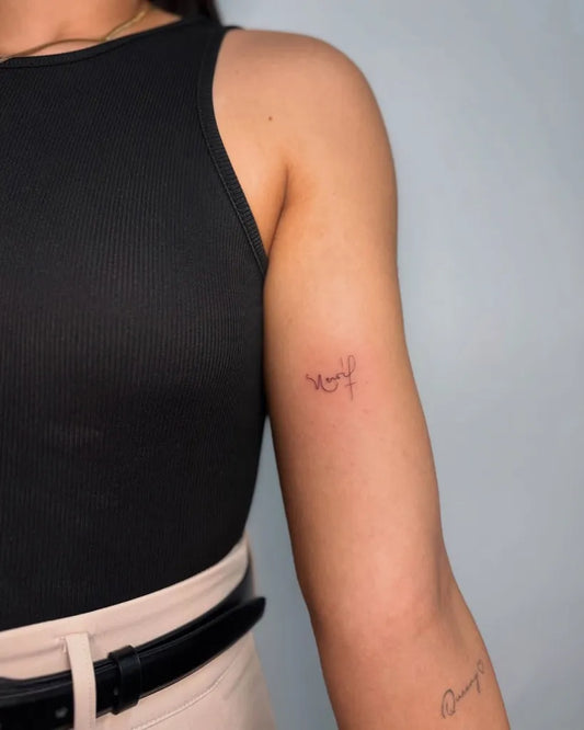 Small Minimalist Script Word on Women Arm Tattoo by @orne.ink
