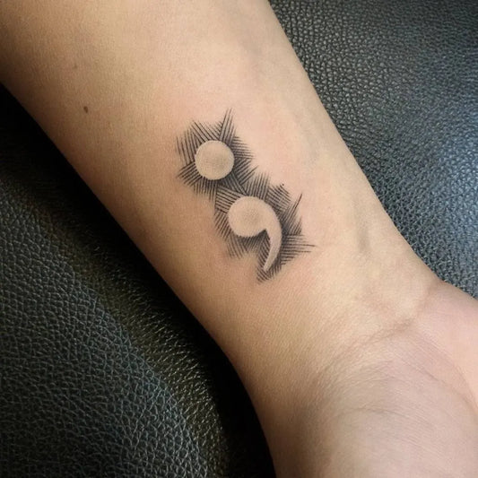 Small Minimalist Semicolon Rays on Women Wrist Tattoo by @kshitij_gurav