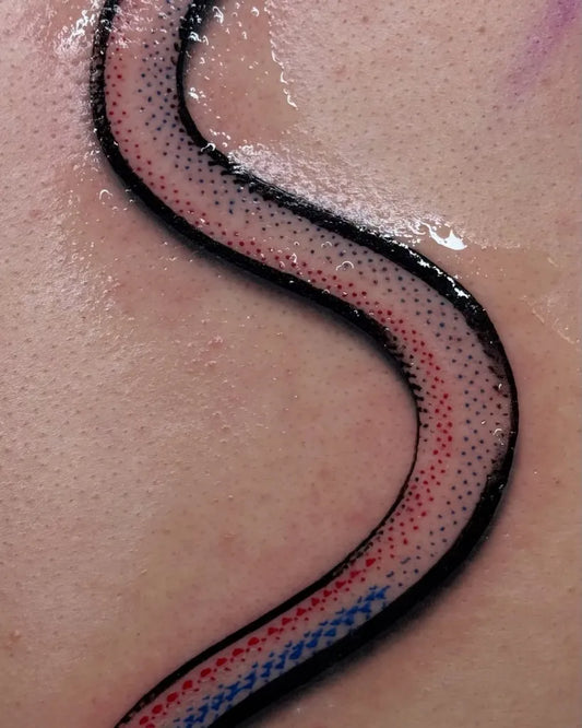 Small Minimalist Snake on Women Arm Tattoo by @pashainktt