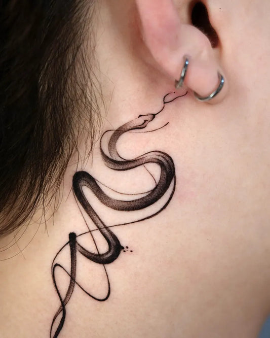 Small Minimalist Snake on Women Neck Tattoo by @tattooist_mate