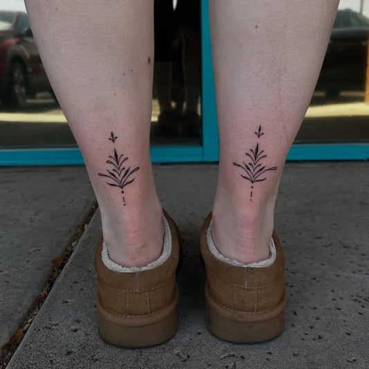 Small Minimalist Sprig Tattoo on Women Ankle by @kennastattys